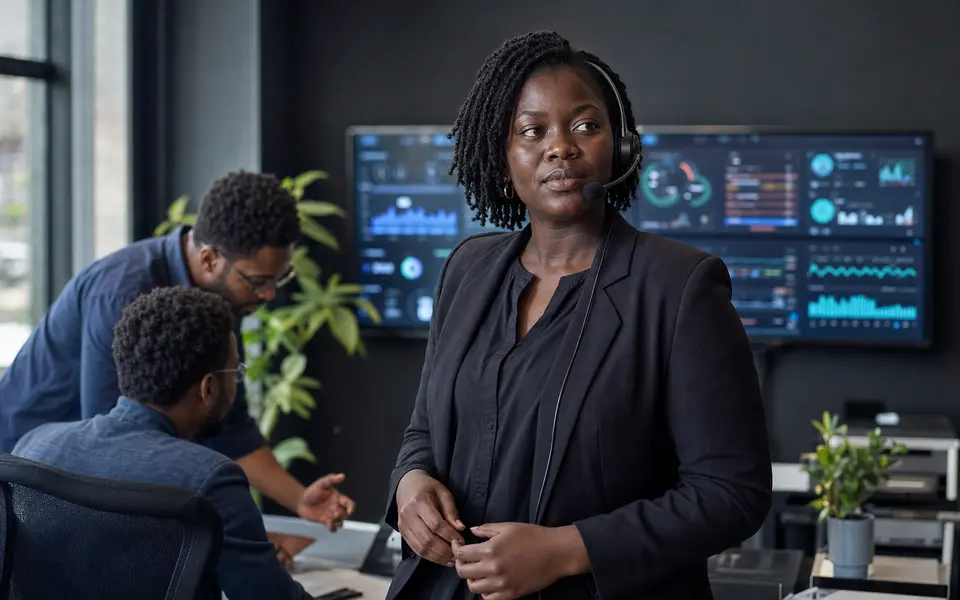 African conversation operations lead working with her customer support team