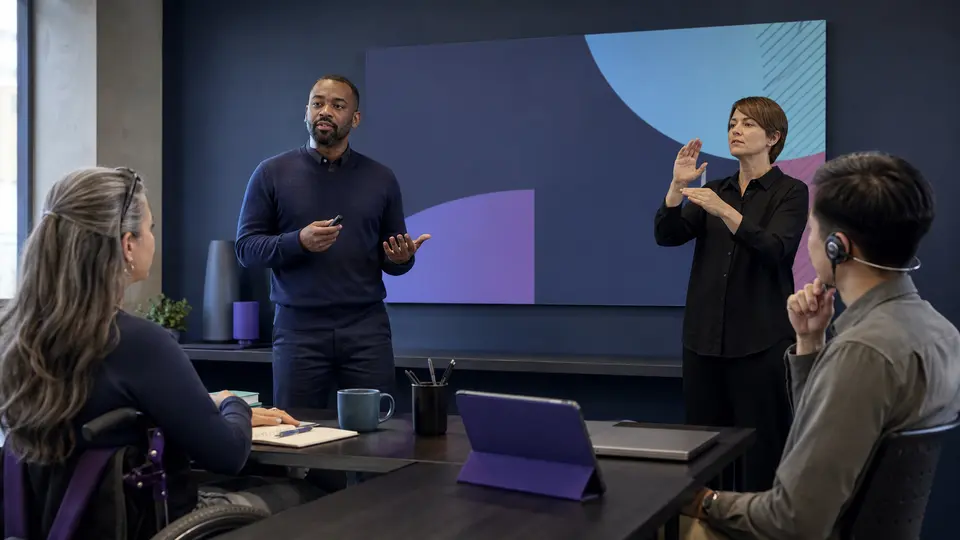 Accessible multilingual class with sign-language interpretation and listening support