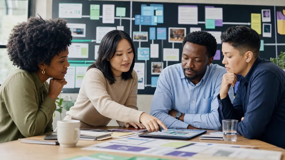 Globally representative team reviewing AI adoption evidence and governance