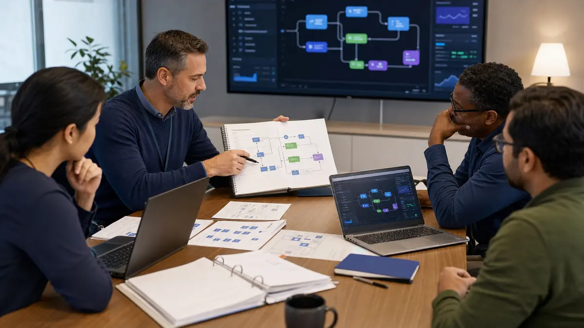 Visual operating guide connected to staff training and ownership