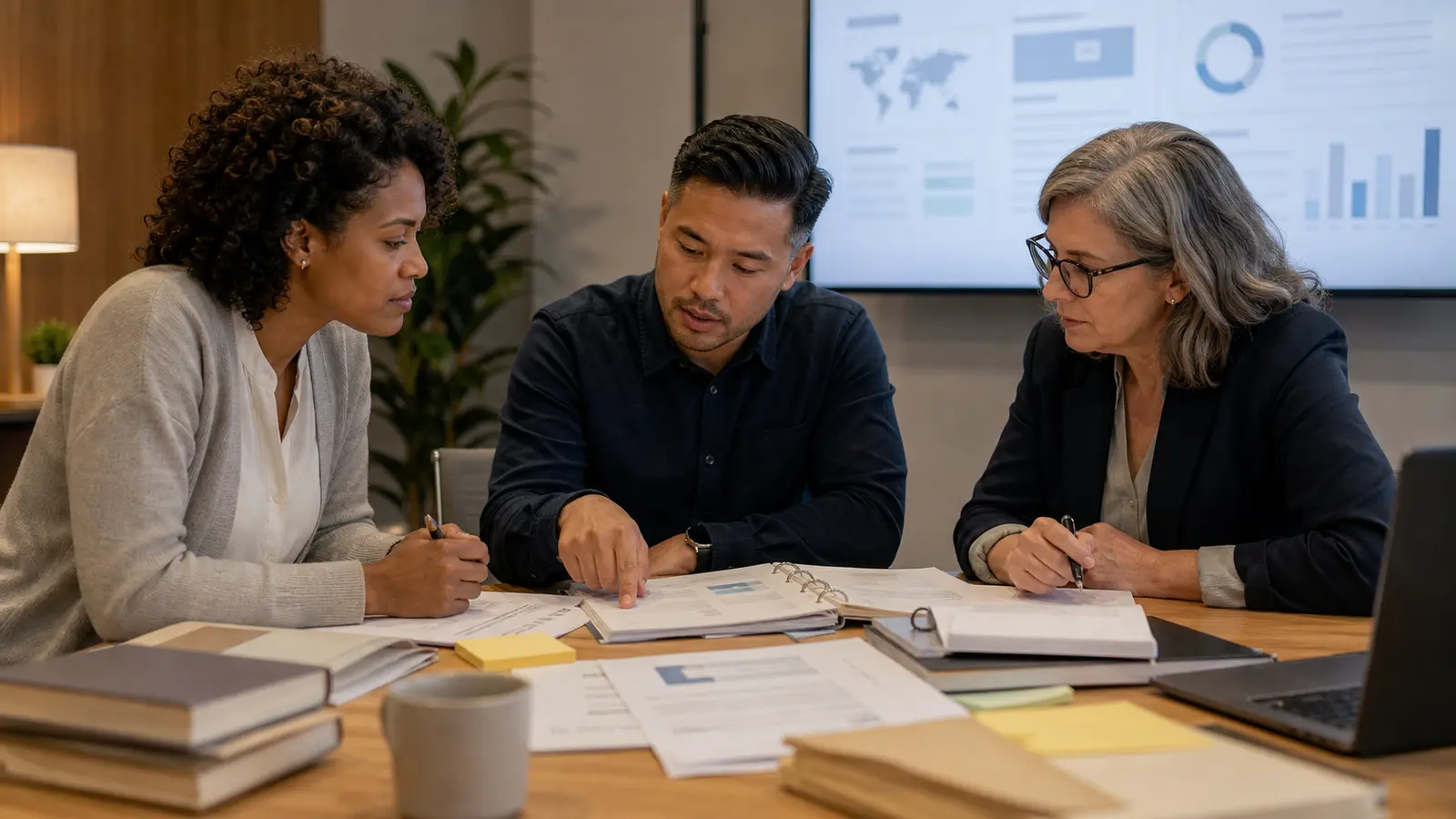 Education, legal, and governance reviewers examining documented requirements together